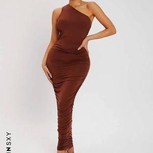 Brown maxi ruched dress